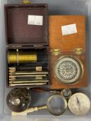 Scientific Instruments: 19th cent. Treen cased compass 2½ins. x 2½ins. Brass cased circular