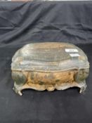 19th cent. Papier mache trinket/jewellery box decorated with an oval image of a fishing boat