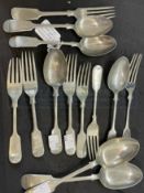 Flatware: Stamped Norwegian silver Old English pattern, tests as very low grade ·500 forks x 7,