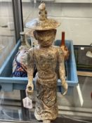 Chinese jadeite figure of a man his costume with carved phoenix top and bottom wearing a hat with