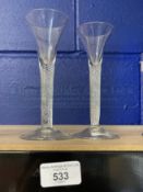 18th/19th cent. Spiral stemmed on domed foot wine glasses. 6ins. and 6½ins. (2)