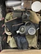 Militaria: Collection of assorted British and other webbing, belts, pouches, and a large brown paper