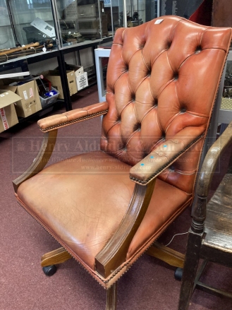 20th cent. Tan leather button back office swivel chair. - Image 2 of 3