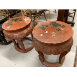 Mid 20th cent. Chinese red lacquer stands, a pair. Height 19ins.