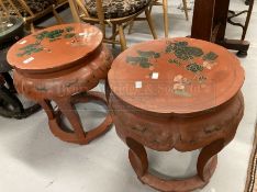 Mid 20th cent. Chinese red lacquer stands, a pair. Height 19ins.