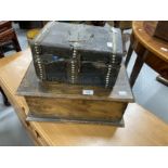 Oak bible box, 17ins. x 13ins. x 6ins. Plus one other. (2)