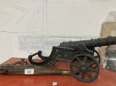 20th cent. Decorative cast cannon 17ins, and decorative flintlock pistol. (2)