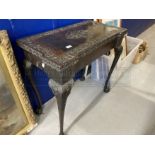 Late Georgian tea table, the mahogany top with later carving on cabriole legs. Height 16ins. x Width