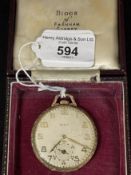 Watches: Yellow metal open faced dress pocket watch by Elgin, ivory coloured dial with gold coloured