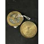 Scientific Instruments: 18th cent. Brass pocket sundial compass, brass turned case.