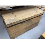 19th cent. Stripped pine domed top trunk. 33ins. x 18ins. x 19ins.