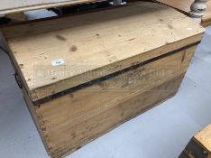 19th cent. Stripped pine domed top trunk. 33ins. x 18ins. x 19ins.