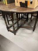 19th cent. Oak drop leaf tables, one with carved top. (2)