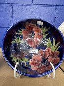 Ceramics: Moorcroft blue ground fruit bowl, tube decorated poppies in relief. 3ins.