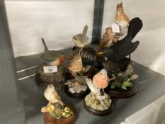 Cold Cast Resin:Country Artists pair Thrushes on a tree stump A/f. Blackbird on a nest A/f.