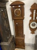 Clocks: 20th cent. Oak grandmother, treen face, brass chapter ring. 12ins. x 54ins. (7ins dial)