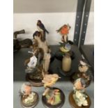 Cold Cast Resin:Country Artists cast bird ornament, Blue Tit x 2, Swallow x 1, Bullfinch x 2,