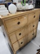 19th cent. Pine chest of drawers, 2 short over 2 long on bracket feet. W37ins. x D17ins. x H39ins.