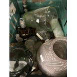 20th cent. Glass: French vase, a pair, cut glass inkwells, decanter, perfume bottles x 3, marble