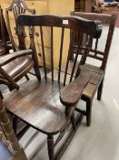 19th cent. Gothic back cane armchair, plus three other chairs.