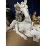20th cent. Ceramics: Lladro Having a Ball, Clown figure & Lladro Unicorn from Fantasy series A/f.