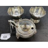 Hallmarked Silver: Mustard pot with hinged cover and blue glass liner. Hallmarked London 1921, and a