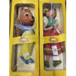 Toys: Boxed Pelham Puppets, include Tufty, Dragon, Baby Dragon and Gypsy Girl. (4)