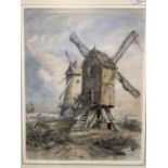 Alfred Vickers (1786 - 1868) Watercolour on paper. Windmills in farmland landscape, signed bottom