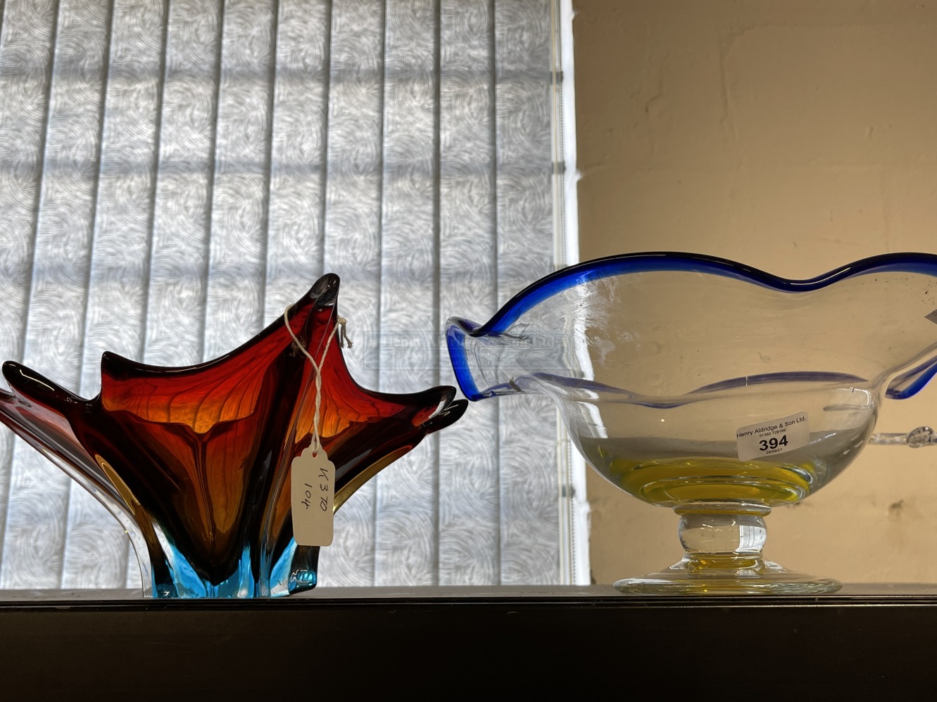 20th cent. Studio Art Glass: Pale blue and clear glass overlay, star shape bowl, bowl in the form of - Image 2 of 3