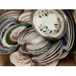 19th/20th cent. Ceramics: Various plates, blue/white, etc. (2 boxes)