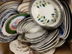 19th/20th cent. Ceramics: Various plates, blue/white, etc. (2 boxes)