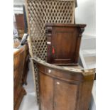 18th cent. Oak corner cupboard. Plus 19th cent. Mahogany hanging wall cupboard and two fold wooden