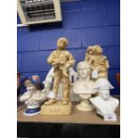 Late 19th/early 20th cent. Robinson & Leadbeater Parian Ware figures, modelled as a shoe shine boy