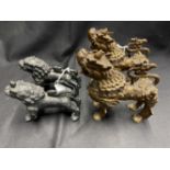 Chinese bronze lion dogs, a pair. Plus one other pair. (4)