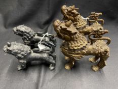 Chinese bronze lion dogs, a pair. Plus one other pair. (4)