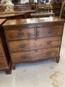 19th cent. Mahogany chest of 2 over 3 drawers on swept bracket supports. 34ins. x 16ins. x 31ins.
