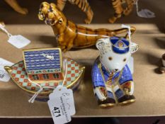 20th cent. Ceramics: Royal Crown Derby paperweight, Schoolboy Teddy with gilt stopper and Noah's