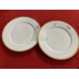 19th cent. Ceramics: Pair of dinner plates, gilt rimmed with crossed flags and Salvator makers label
