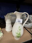 Irish Ceramics: Donegal, Parian ware oval open weave basket with daffodils around the rim 10ins. x