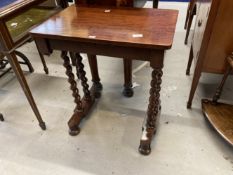 19th cent. Mahogany side table on barley twist supports. 17ins. x 24ins. x 27ins.