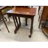 19th cent. Mahogany side table on barley twist supports. 17ins. x 24ins. x 27ins.