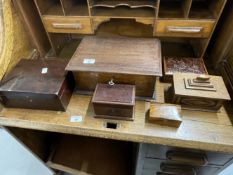 19th cent. Treen, oak, mahogany small boxes. (7)