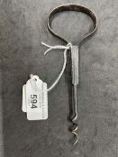 Corkscrews/Wine Collectables: 18th cent. Irish steel harp shaped folding corkscrew. Helix screw.
