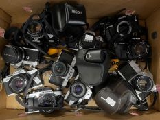 Cameras: Selection of manual SLR cameras including Olympus OM20, Minolta XG1, Pentax MX, Pentax