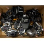 Cameras: Selection of manual SLR cameras including Olympus OM20, Minolta XG1, Pentax MX, Pentax