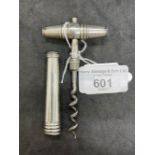 Corkscrews/Wine Collectables: 19th cent. Continental silver picnic corkscrew, ribbed mallet form