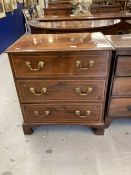 Late 18th/early 19th cent. Dwarf mahogany chest of three drawers inlaid with ebony and boxwood,