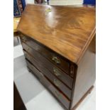 19th cent. Mahogany bureau, one short and three long drawers, inlaid decoration to the full fitted
