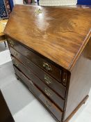 19th cent. Mahogany bureau, one short and three long drawers, inlaid decoration to the full fitted