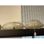 20th cent. Art Deco glass ceiling lights x 2, iridescent lamp shades with spiral decoration x 6,